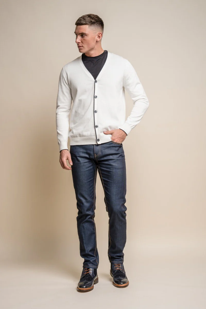 Men's Slim Fit Knitted Cotton Cardigan - Raider - Ecru - Image 2