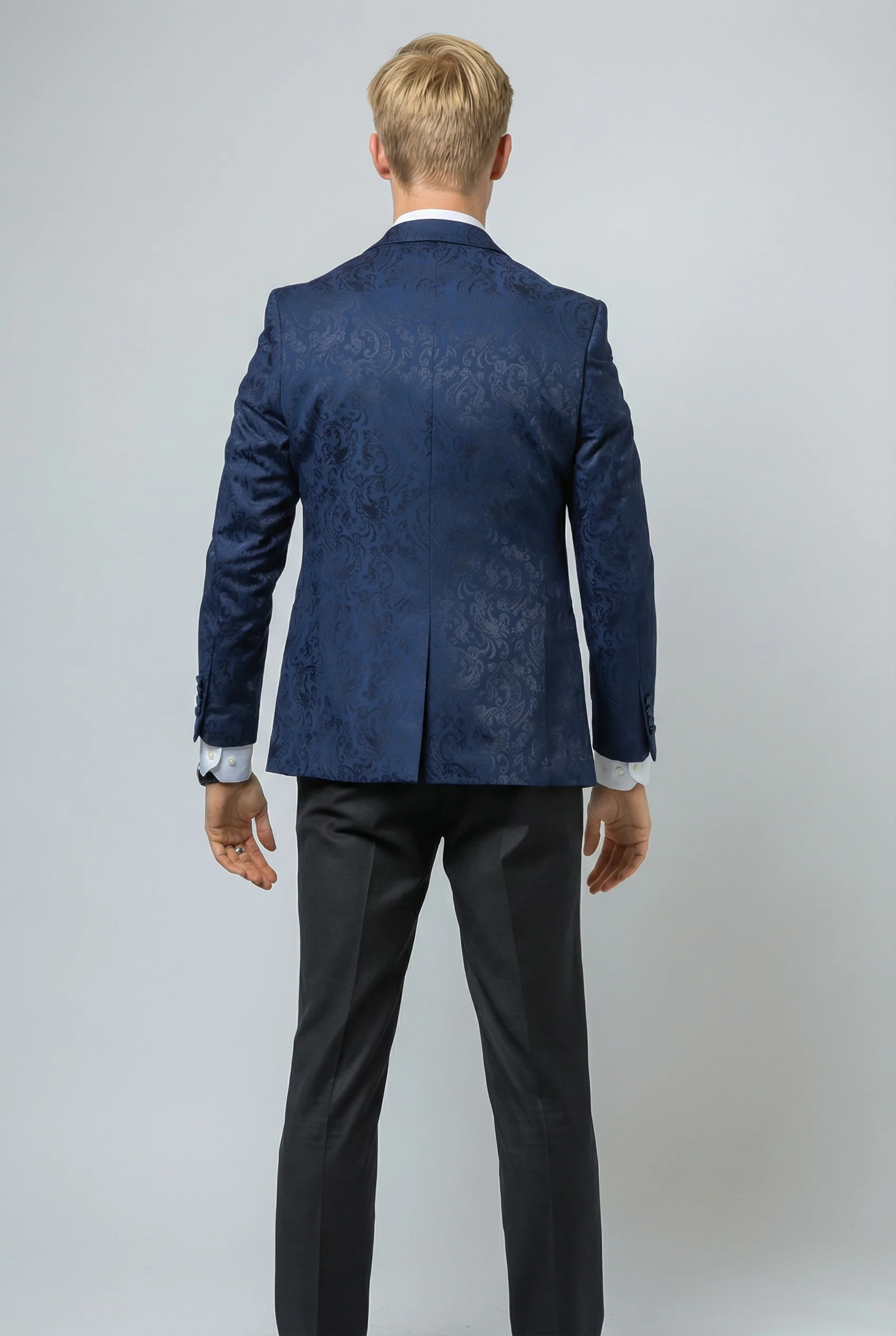 Men's Slim Fit Patterned Suit - THOMAS - Navy Blue - Image 3