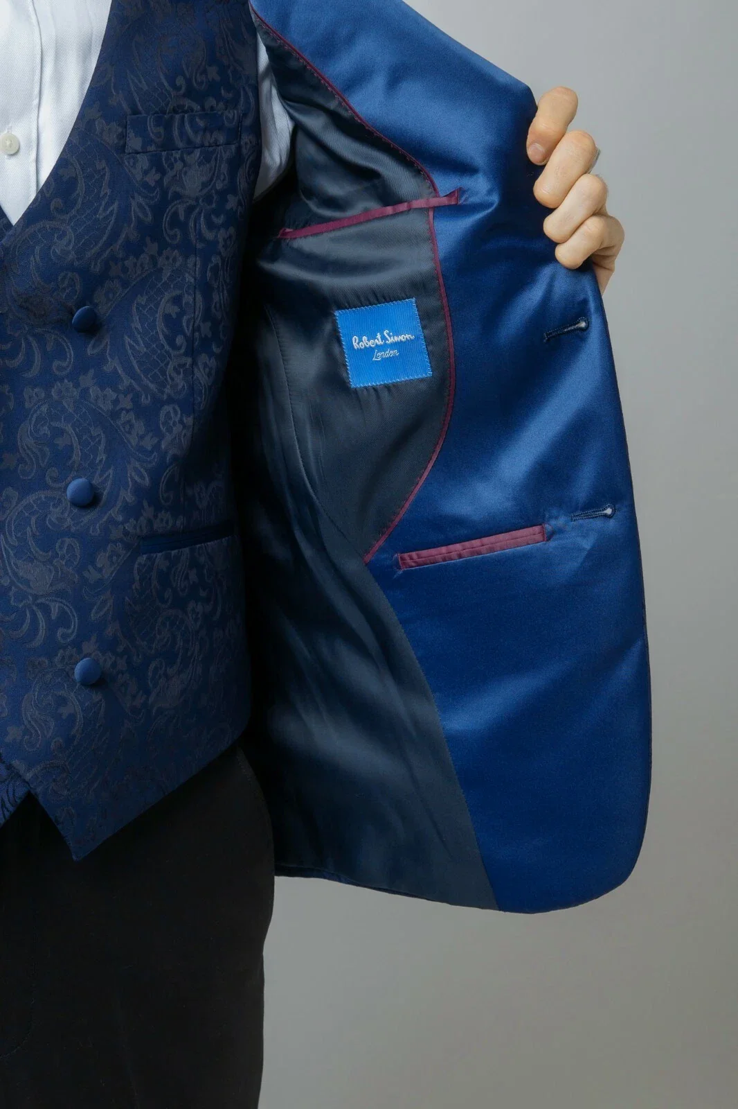 Men's Slim Fit Patterned Suit - THOMAS - Navy Blue - Image 9