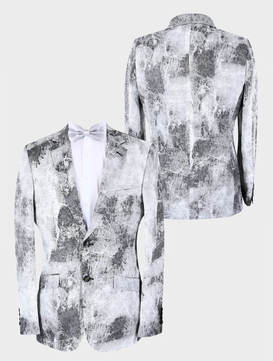 Men's Slim Fit Abstract Print Blazer - BERLUCONI - Grey - Image 3