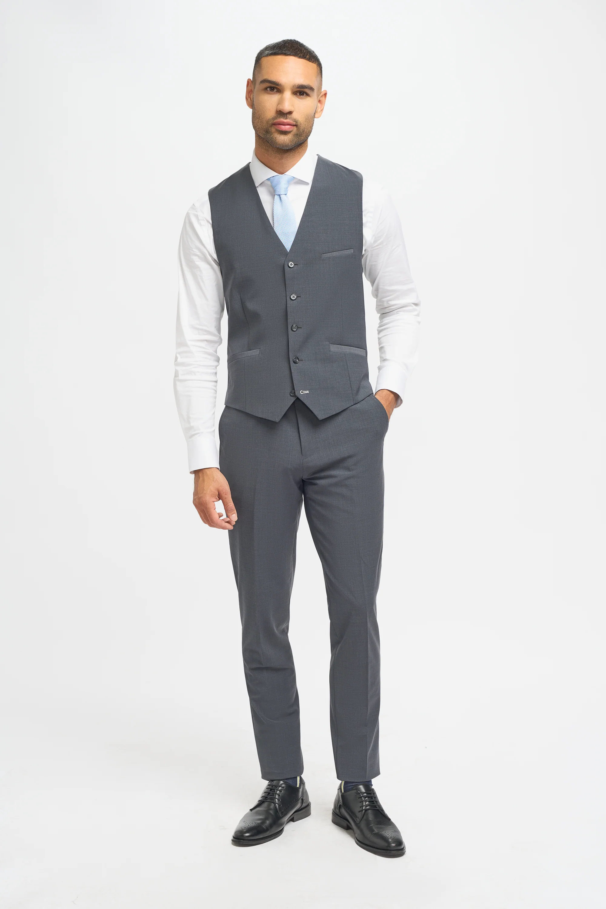 Men's Wool Blend Slim Fit Waistcoat - BOND - Charcoal Grey - Image 2
