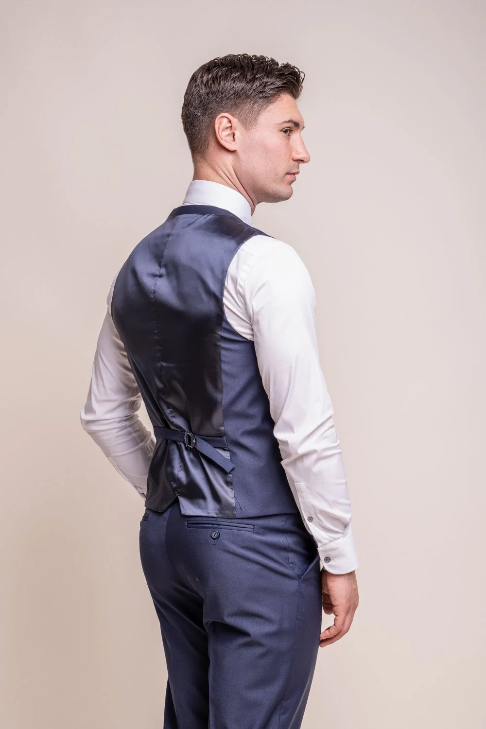 Men's Wool Blend Slim Fit Waistcoat - BOND - Navy - Image 3