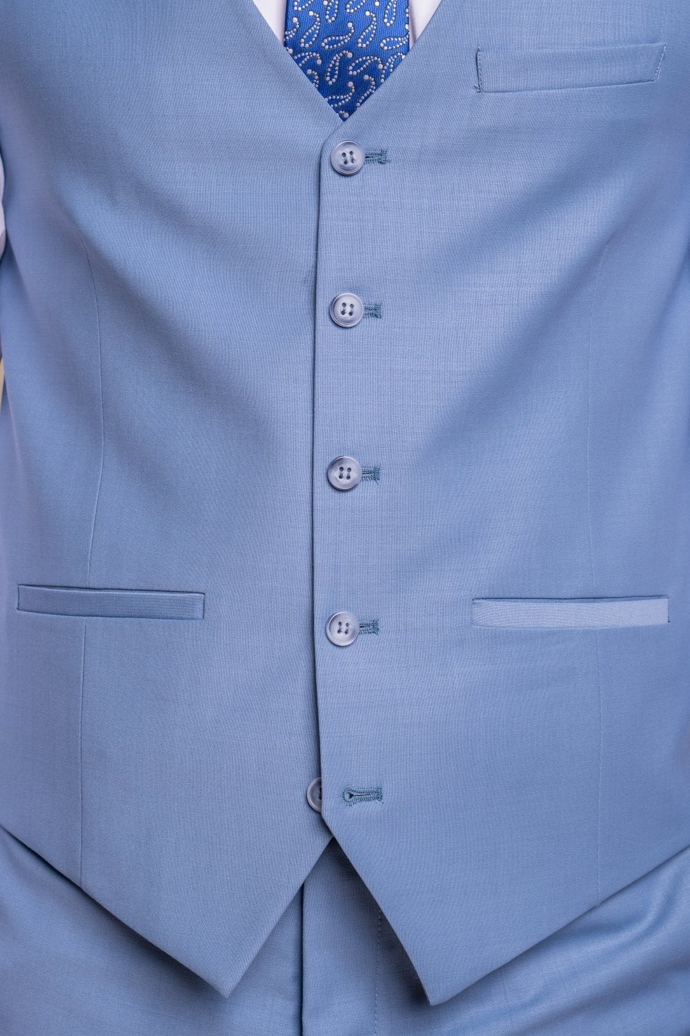 Men's Wool Blend Slim Fit Waistcoat - BOND - Ocean Blue - Image 4