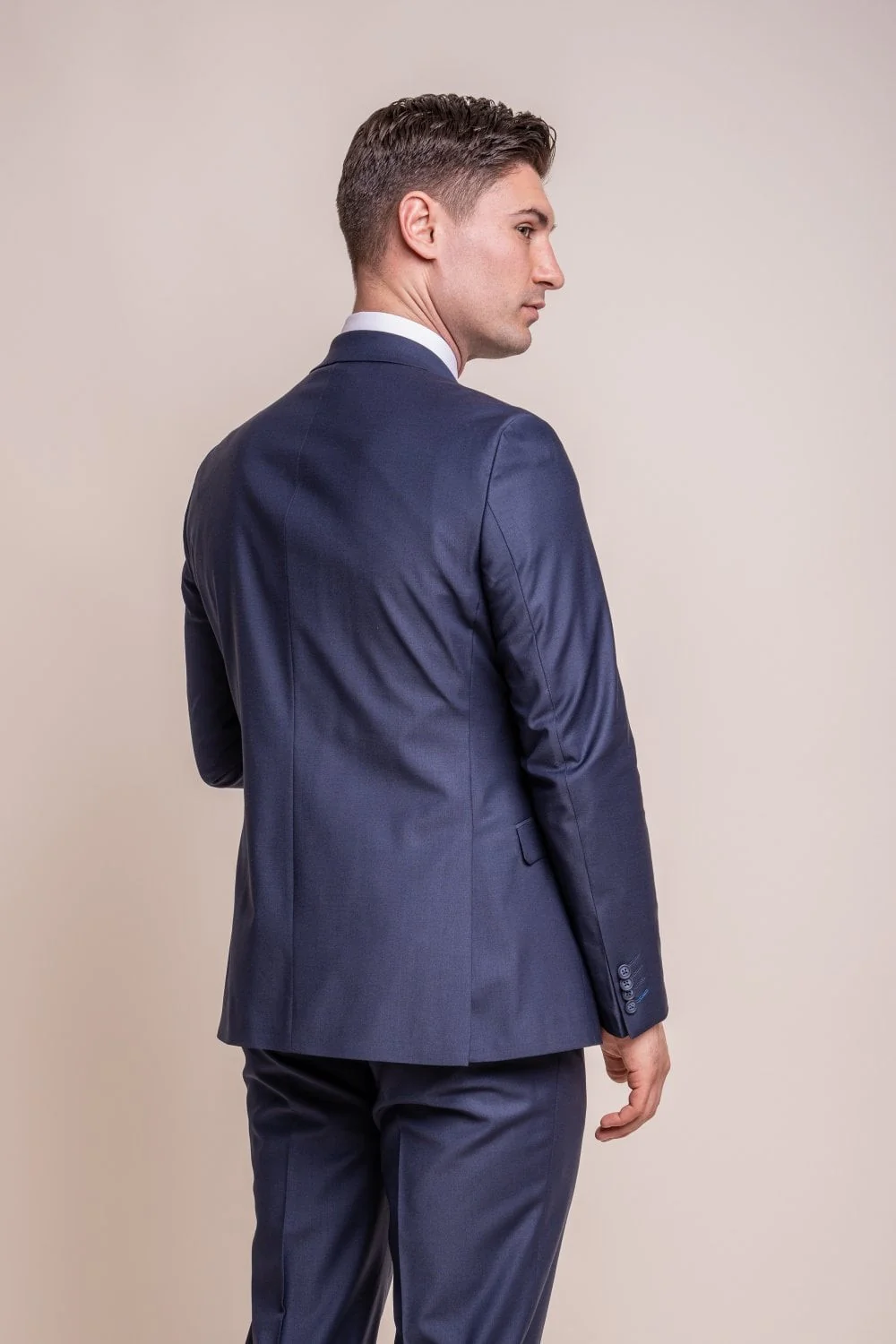 Men's Wool Blend Slim Fit Suit Jacket- BOND - Navy - Image 3