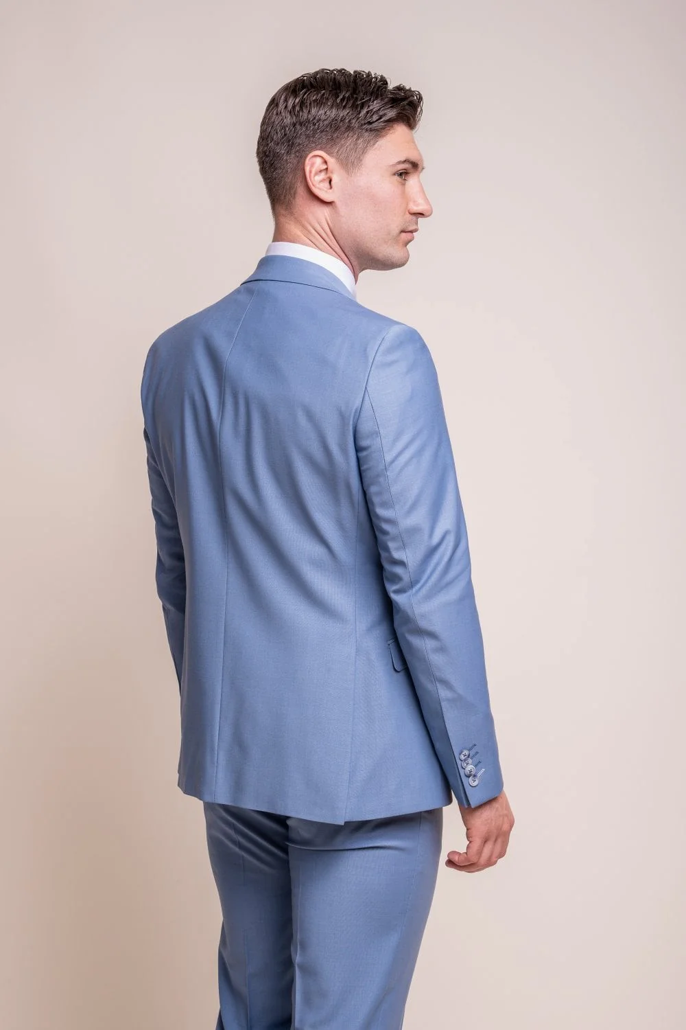 Men's Wool Blend Slim Fit Suit Jacket- BOND - Ocean Blue - Image 3