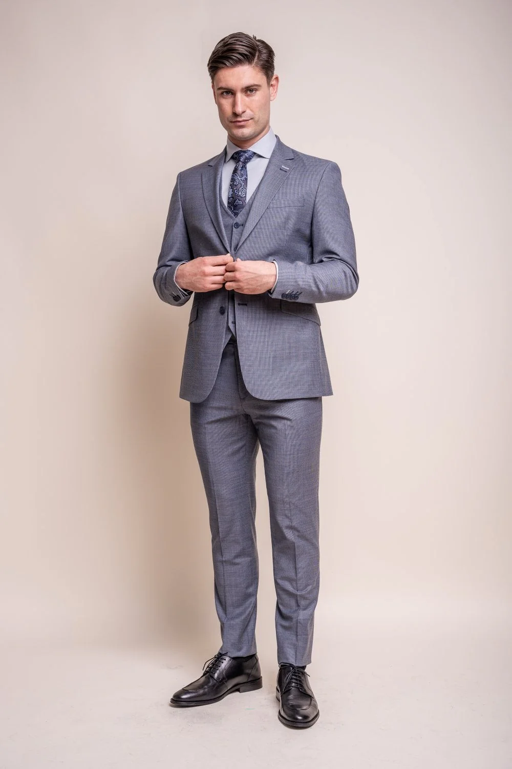 Men's Wool Blend Slim Fit Suit Jacket- BOND - Puppytooth Grey - Image 2