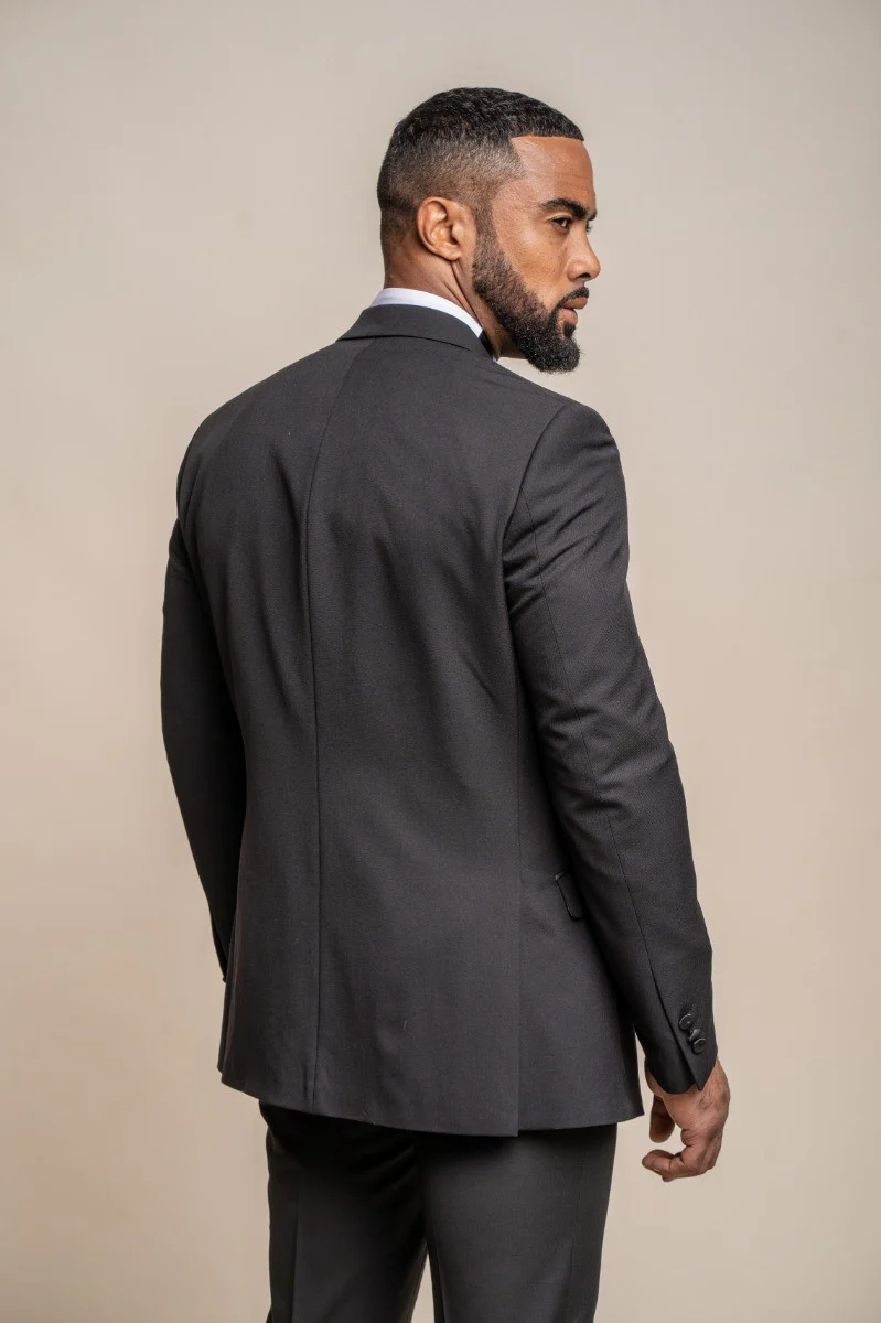 Men's Slim Fit Tuxedo Black Suit Jacket - Black - Image 3