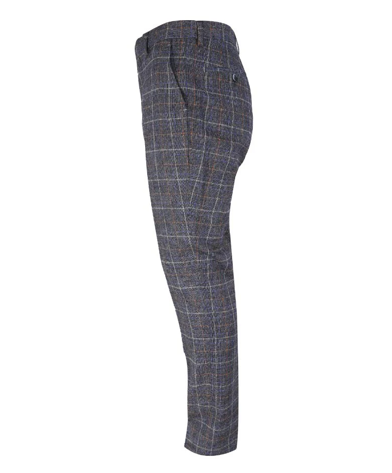 Men's Slim Fit Tweed Check Trousers - BONITA - Blue - Image 3