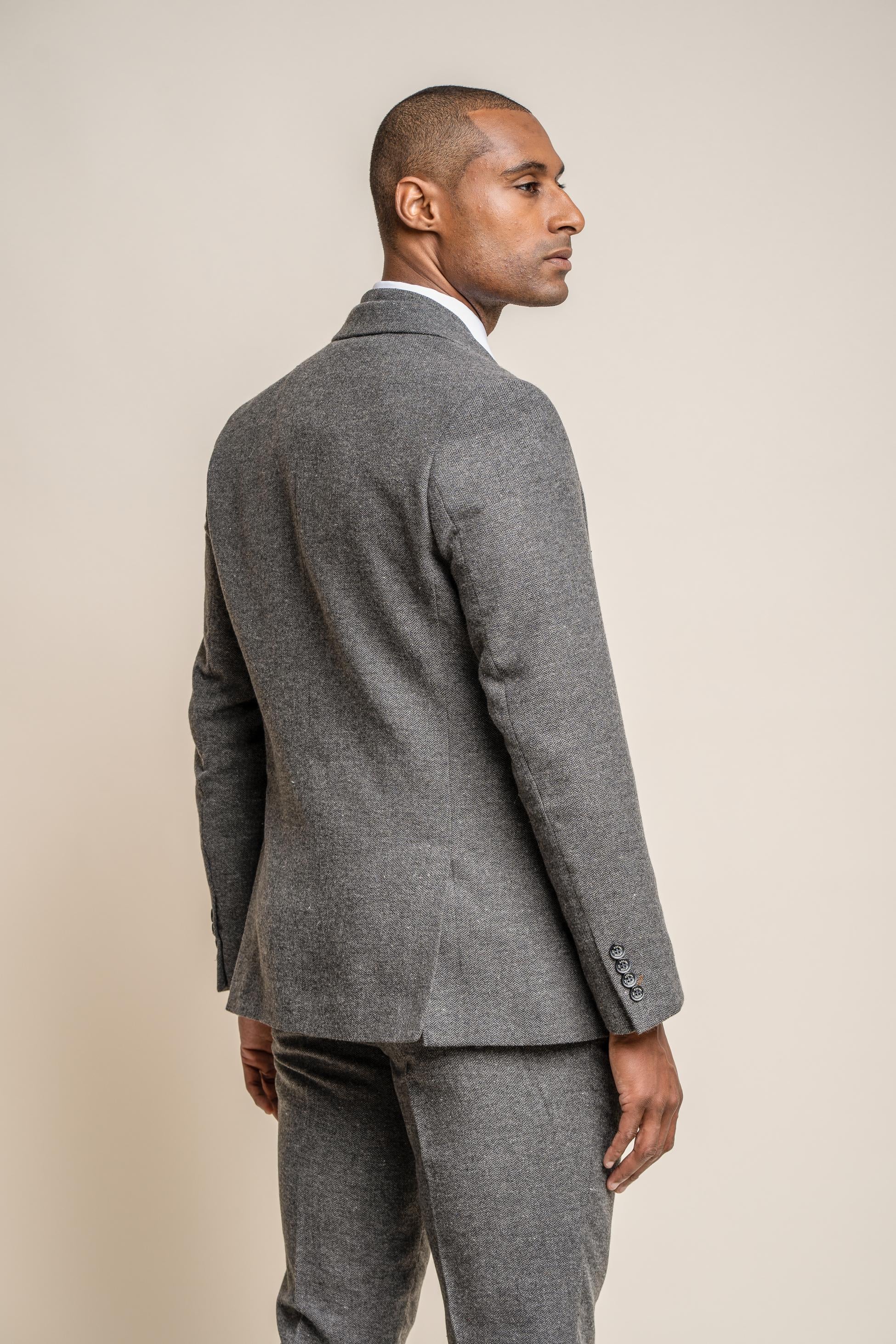 Men's Herringbone Tweed Slim Fit Suit Jacket - MARTEZ - Grey - Image 3