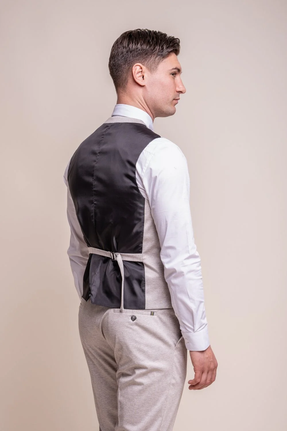 Men's Slim Fit Formal Beige Waistcoat - VALENCIA Ecru - Beige Ecru - Image 3