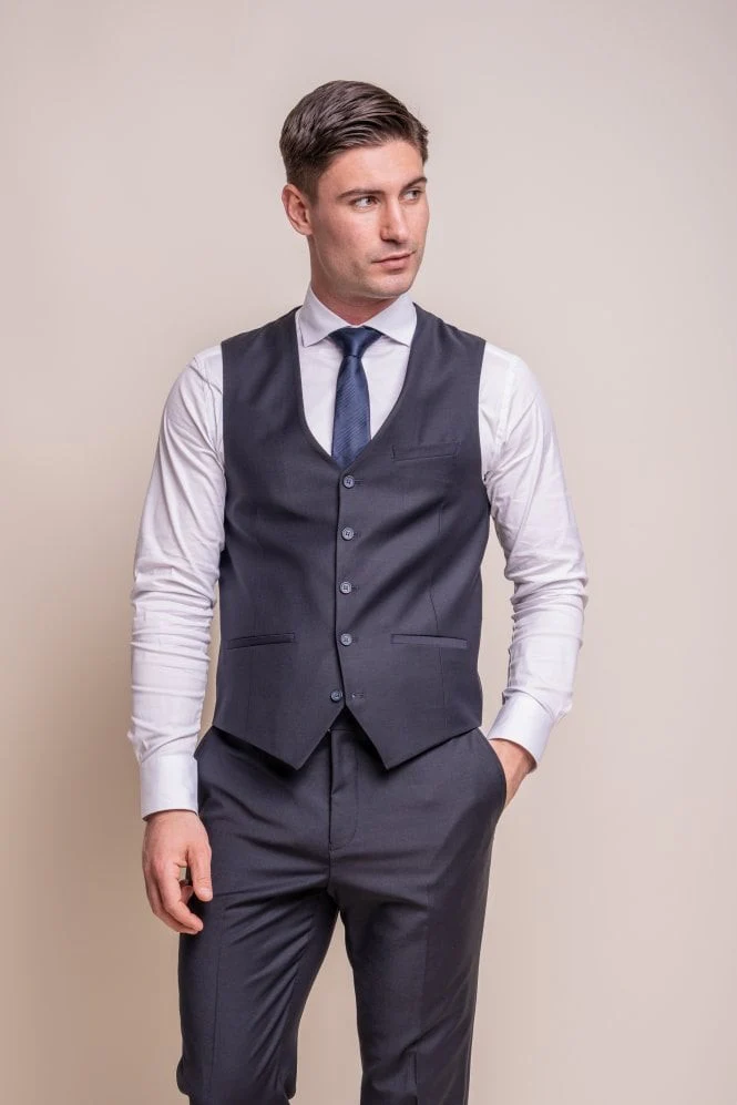 Men’s Wool 3-Piece Slim Fit Formal Suit - Bond – Midnight Blue - Image 4