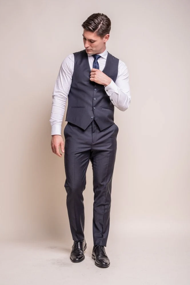 Men’s Wool 3-Piece Slim Fit Formal Suit - Bond – Midnight Blue - Image 5