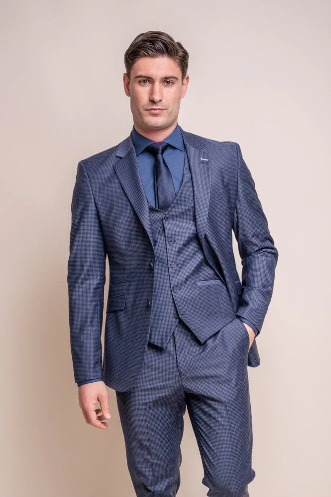 Men’s Wool Microcheck 3-Piece Formal Suit - Bond - Navy