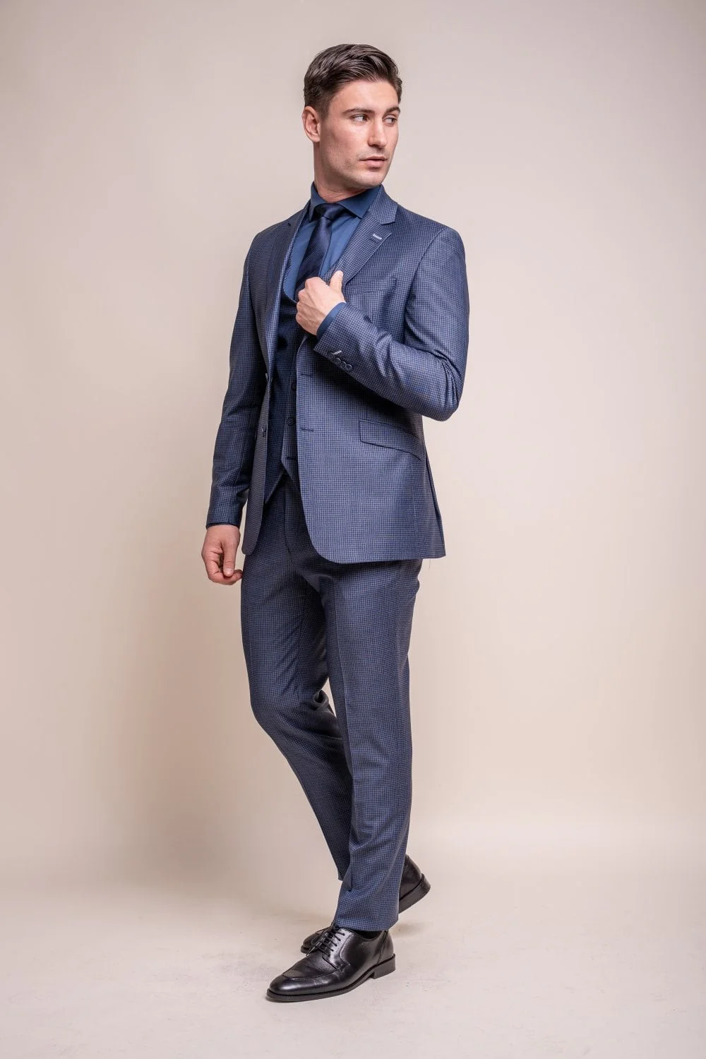 Men’s Wool Microcheck 3-Piece Formal Suit - Bond - Navy - Image 2