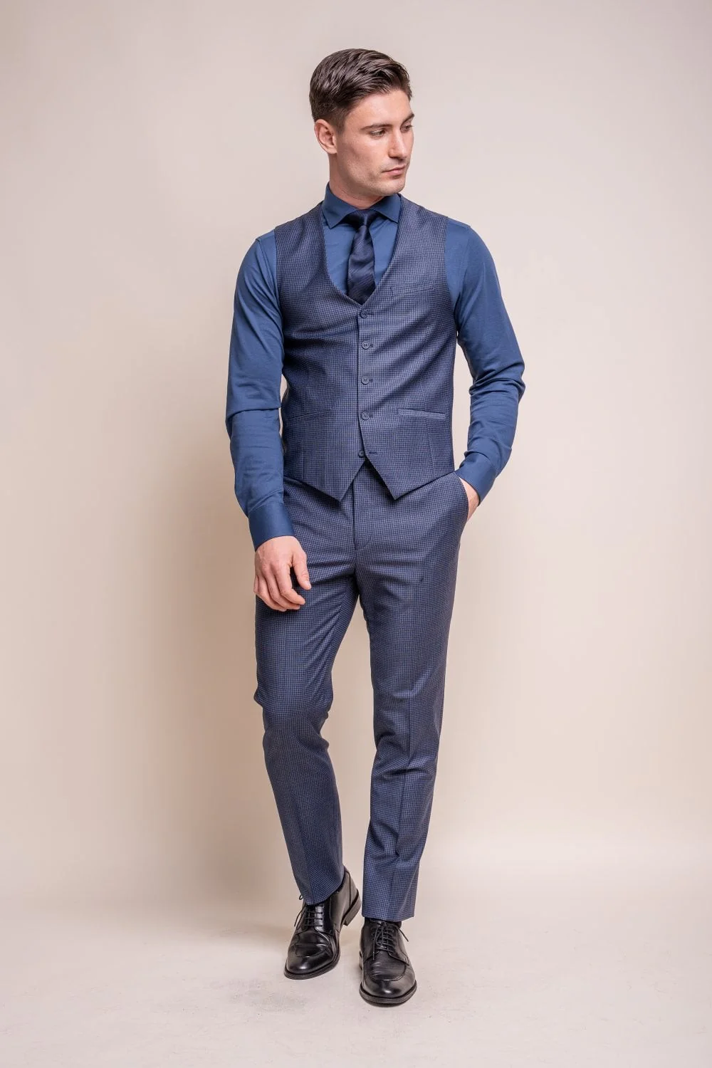 Men’s Wool Microcheck 3-Piece Formal Suit - Bond - Navy - Image 3