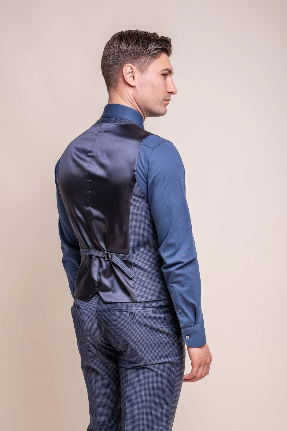 Men’s Wool Microcheck 3-Piece Formal Suit - Bond - Navy - Image 5