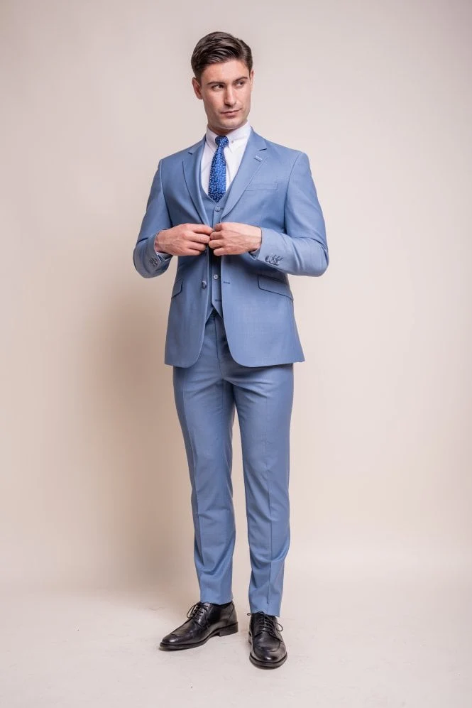 Men’s Wool 3-Piece Slim Fit Formal Suit - Bond – Ocean Blue - Image 2