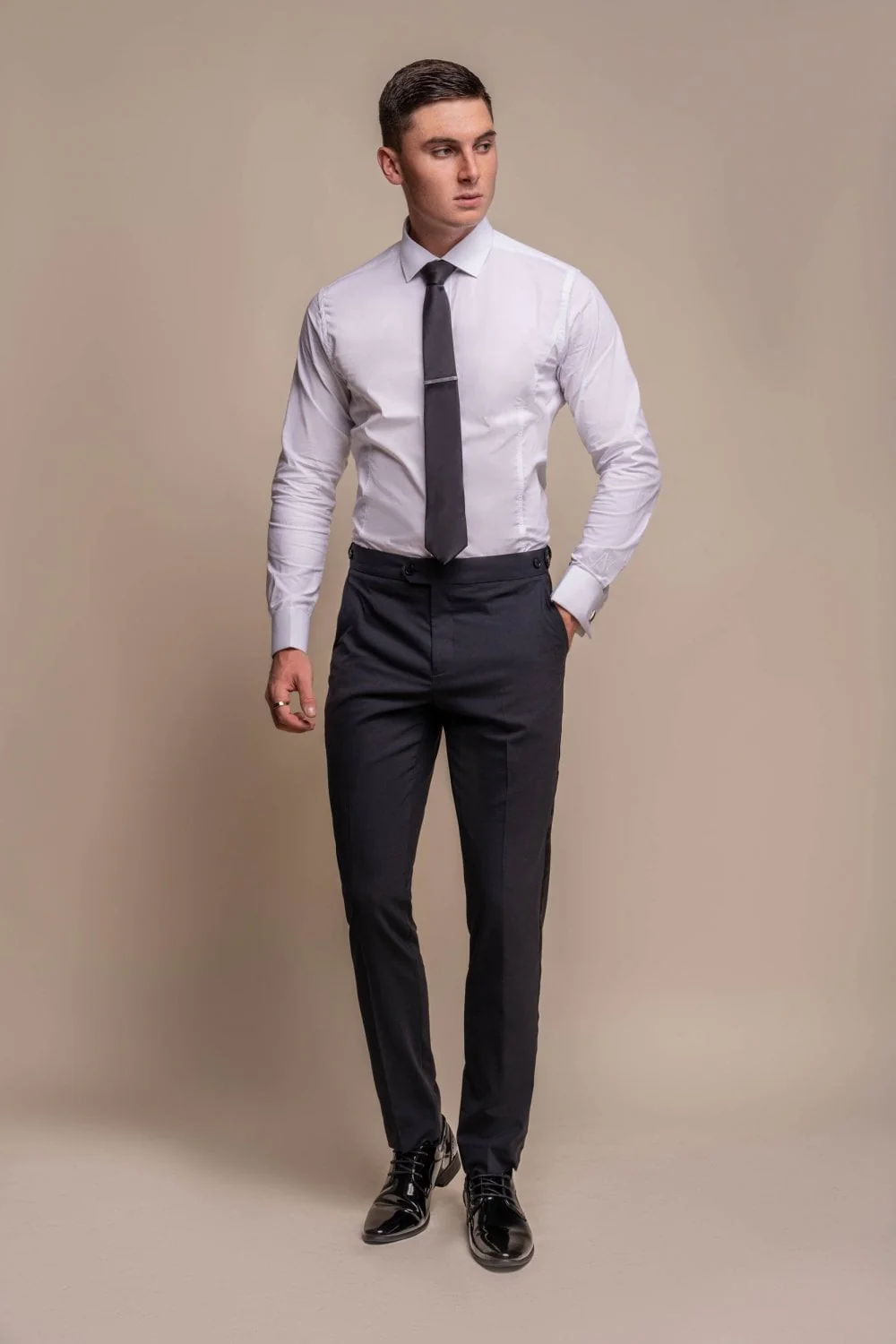 Men's Slim Fit Wool Blend Tuxedo Trousers - ASPEN - Midnight Navy - Image 2