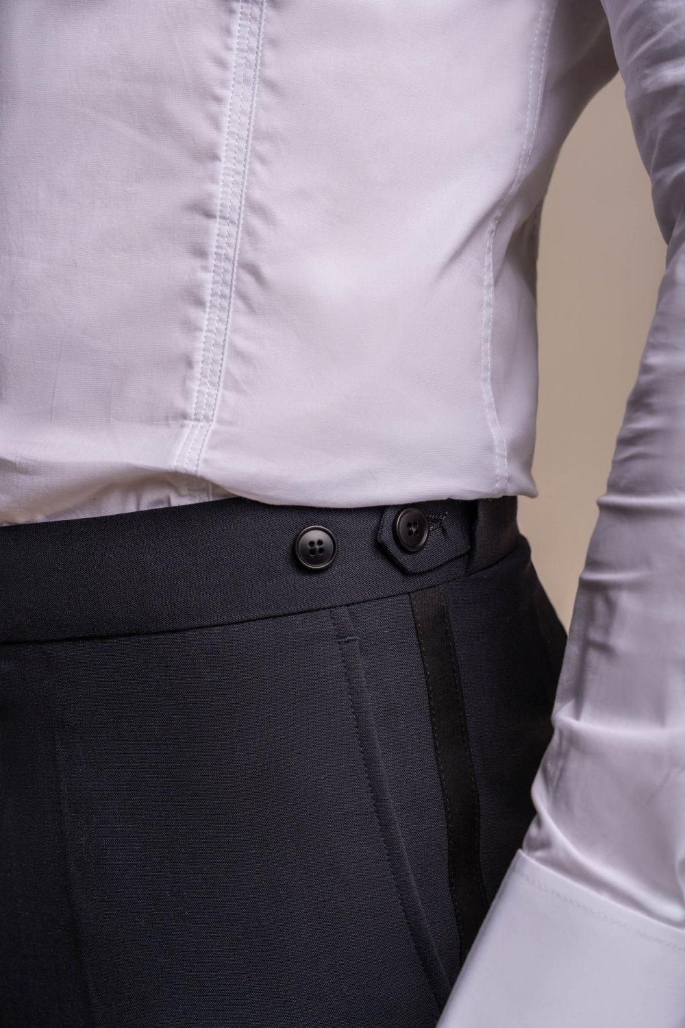 Men's Slim Fit Wool Blend Tuxedo Trousers - ASPEN - Midnight Navy - Image 4