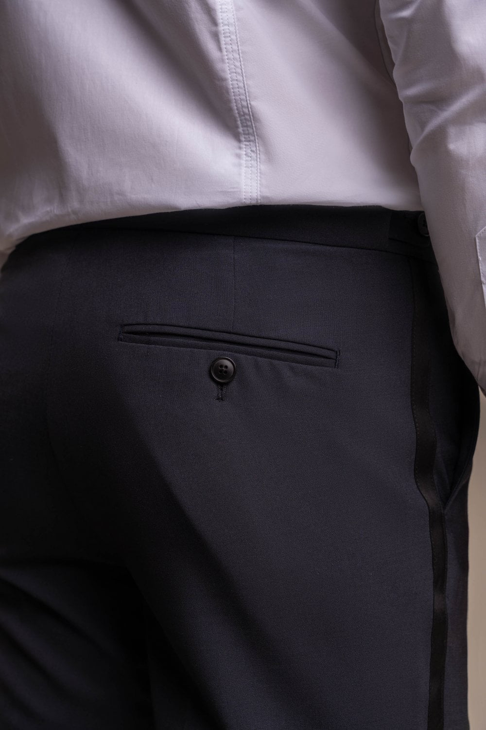 Men's Slim Fit Wool Blend Tuxedo Trousers - ASPEN - Midnight Navy - Image 5
