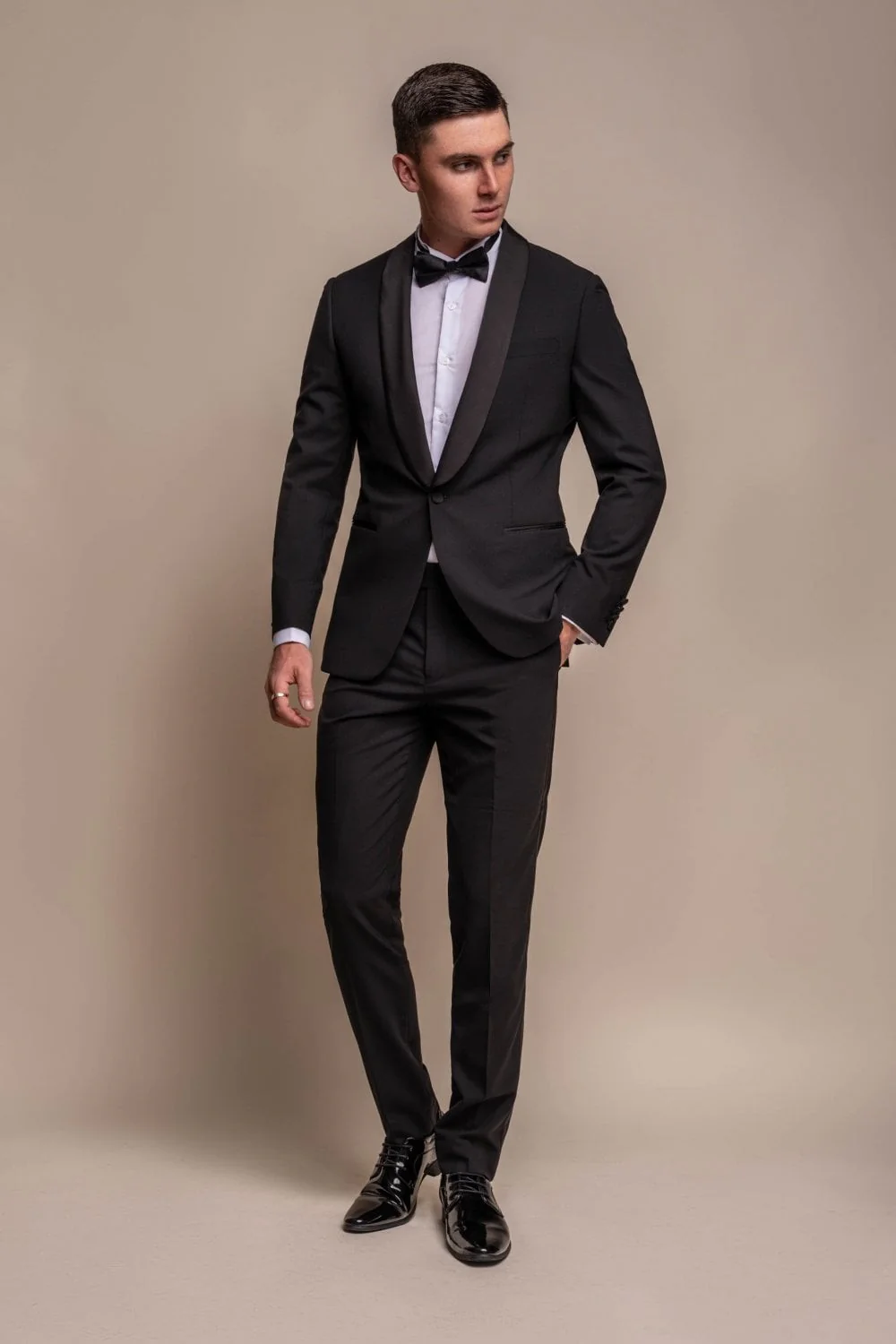Men's Slim Fit Wool Blend Tuxedo Suit Jacket - ASPEN - Black - Image 2