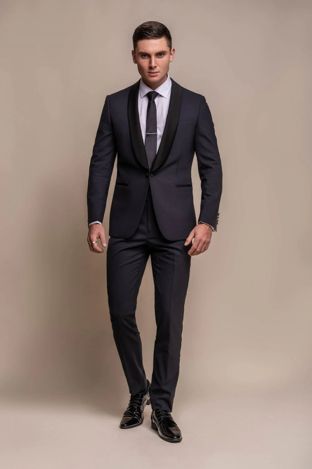 Men's Slim Fit Wool Blend Tuxedo Suit Jacket - ASPEN - Midnight Blue - Image 2