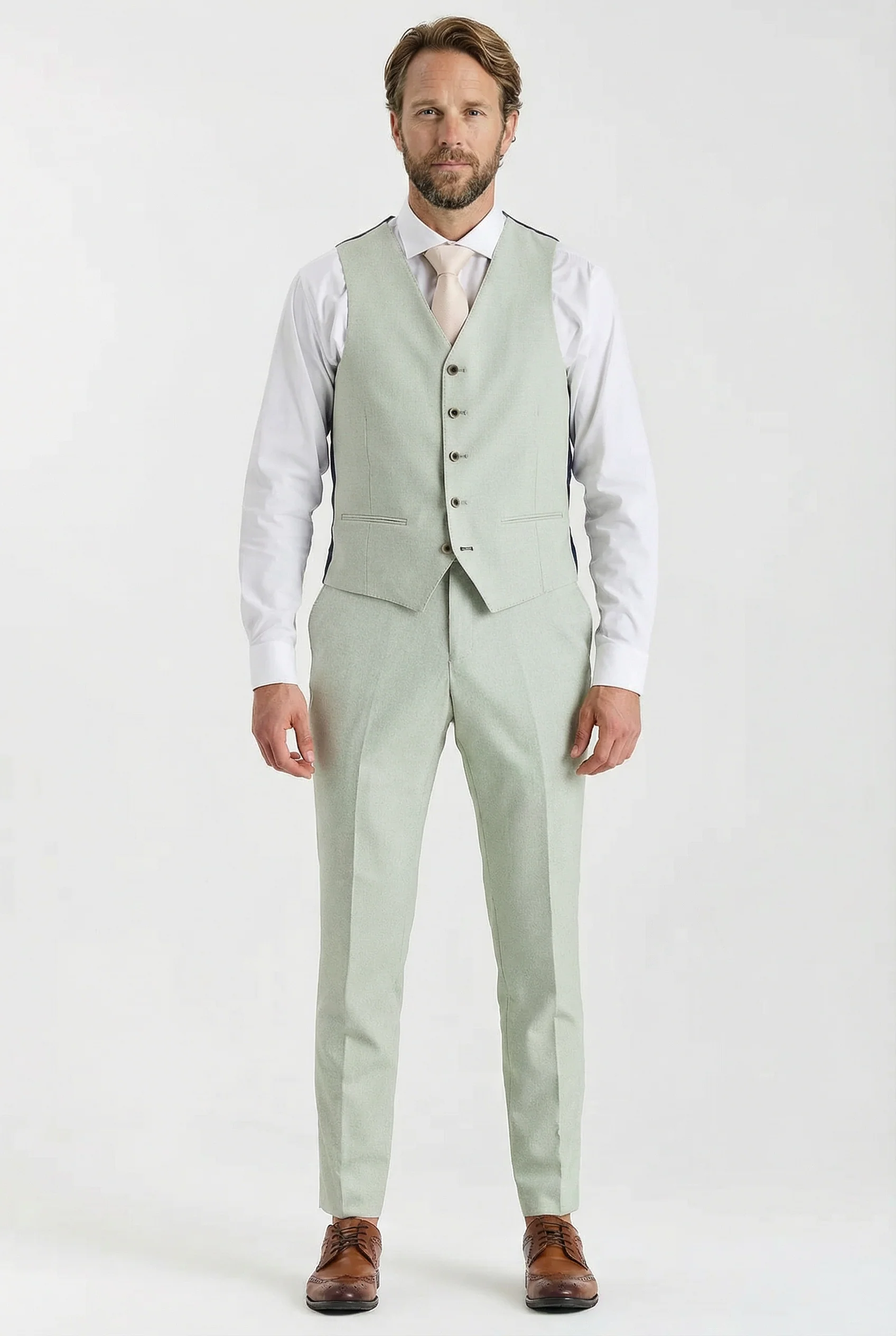 Men’s Tailored Fit Formal Waistcoat - Belmont - Sage Green - Image 2