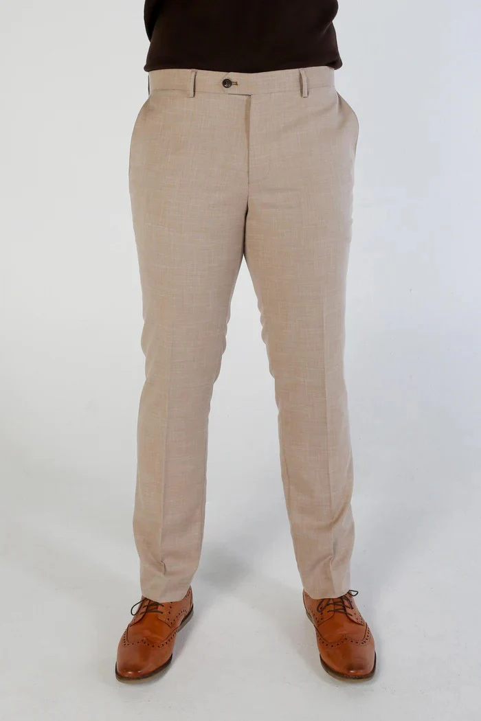 Men's Tailored Fit Plaid 2PC Formal Suit - KURT - Beige - Image 3