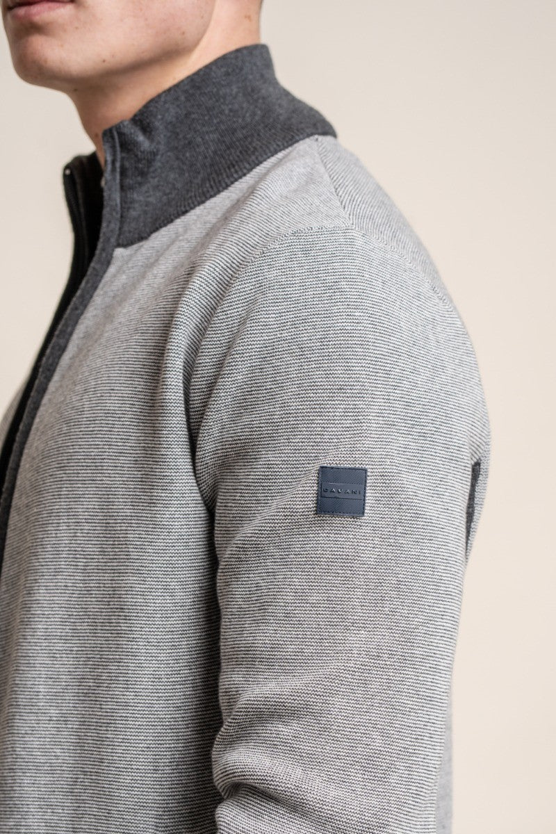 Men's Knitted Cotton Slim Fit Cardigan Jacket - ARTEGA - Light Grey - Image 4