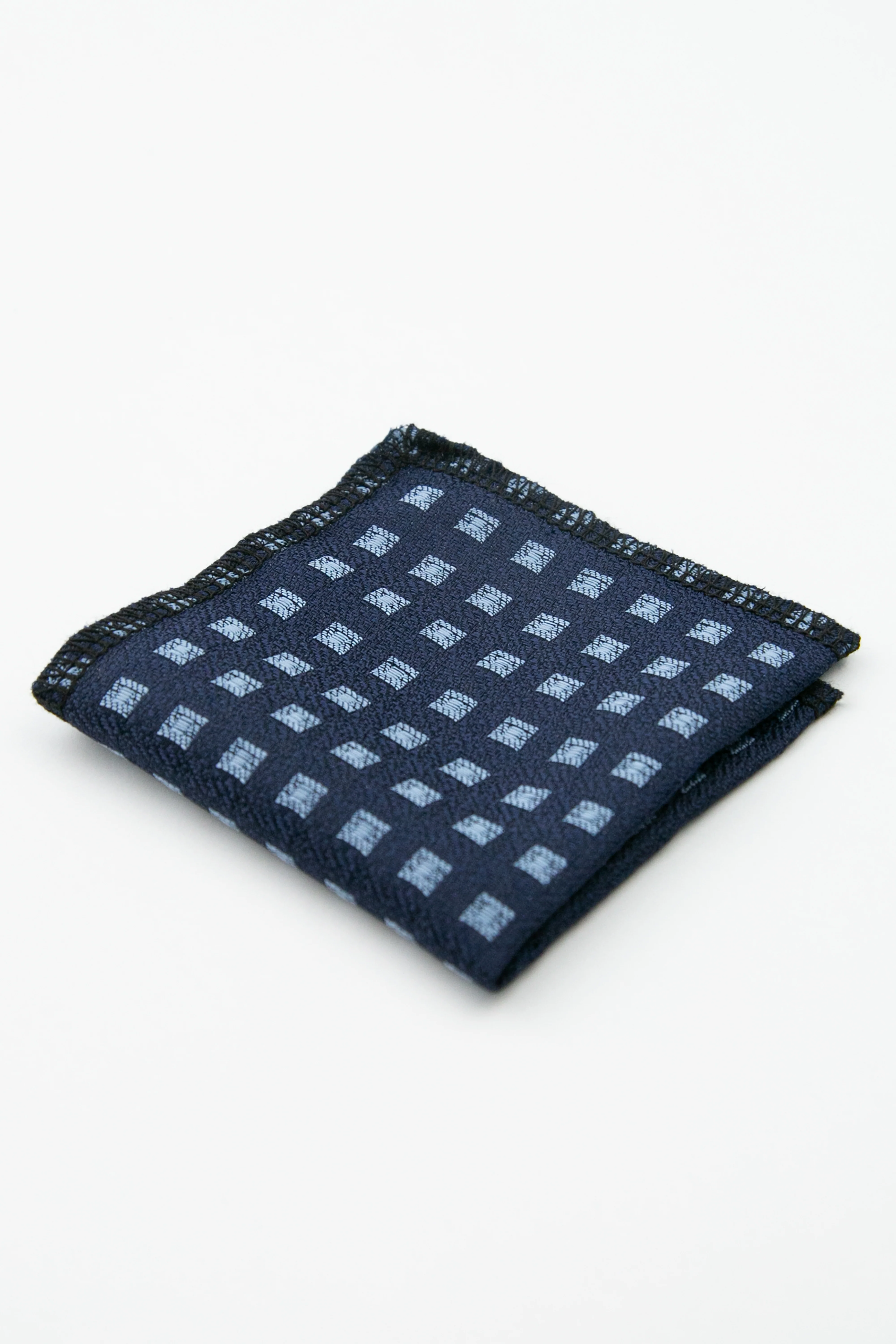 Men’s Textured Diamond Slim Tie & Pocket Square Set - Navy Blue - Image 5