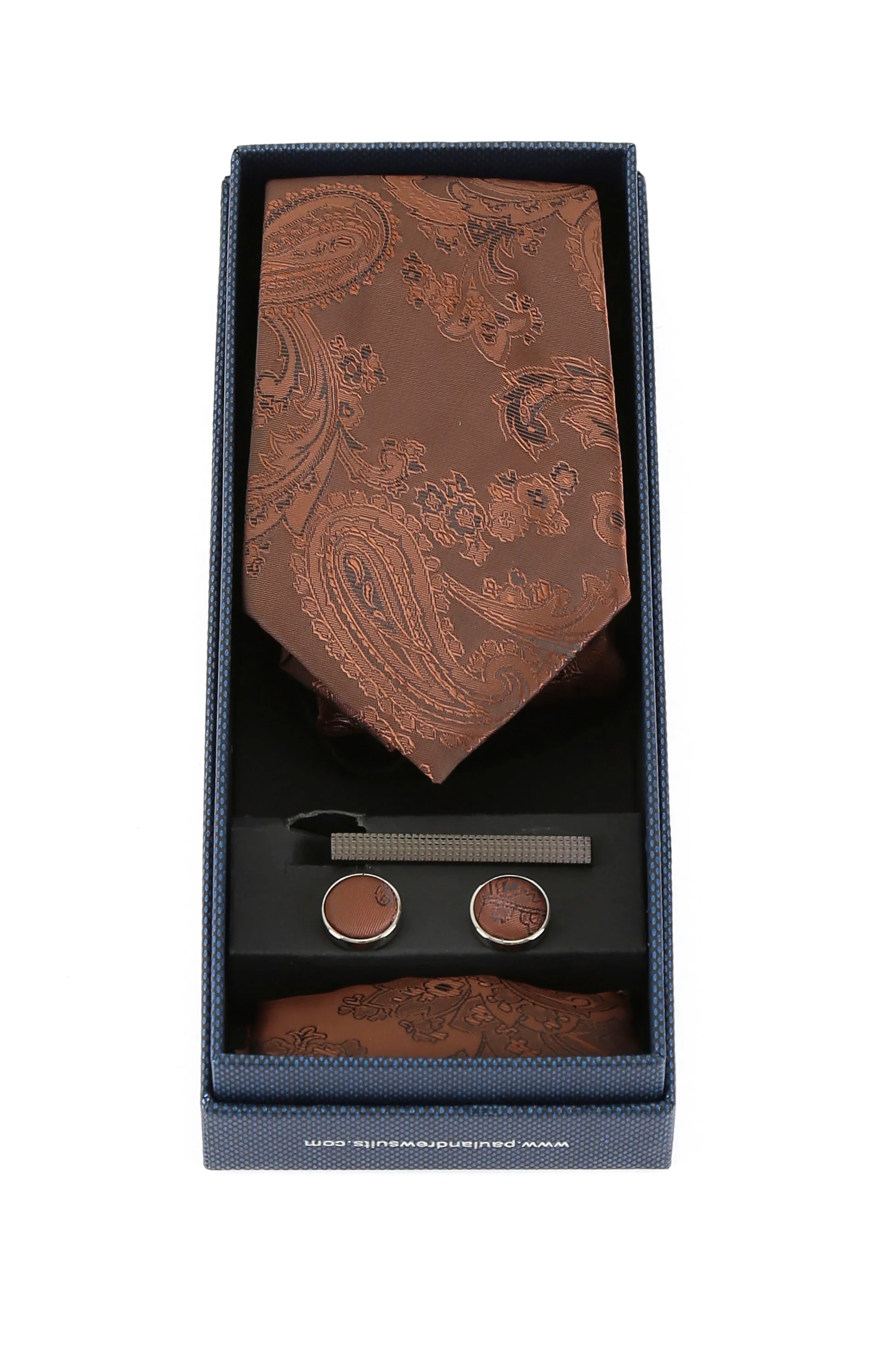 Men's Paisley Tie Cufflink Set - Brown - Image 2