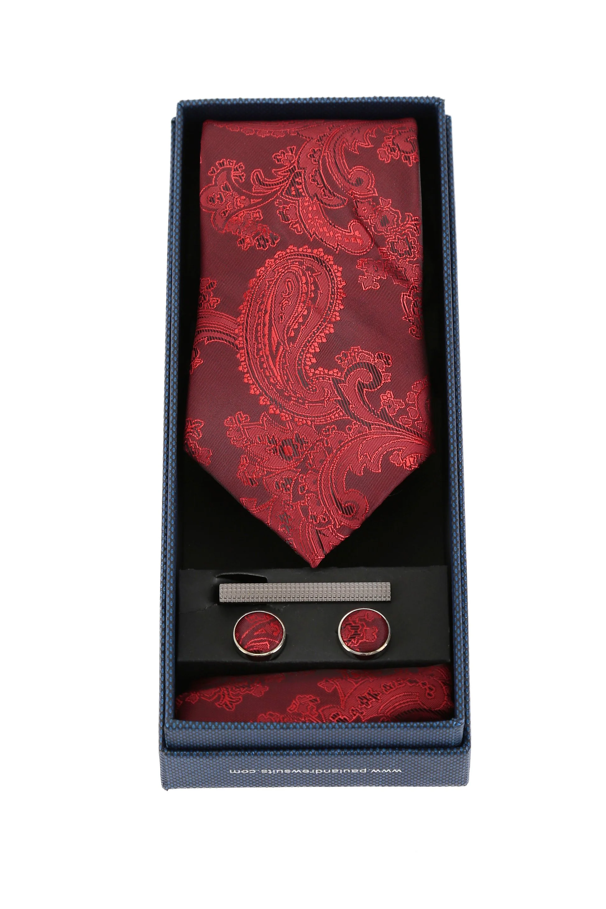 Men's Paisley Tie Cufflink Set - Red - Image 2