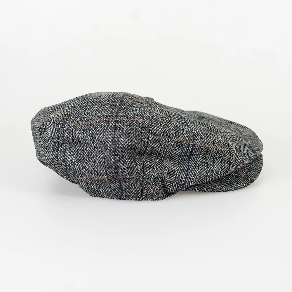 Men's Tweed Check Baker Boy Flat Cap - Albert - Grey - Image 2