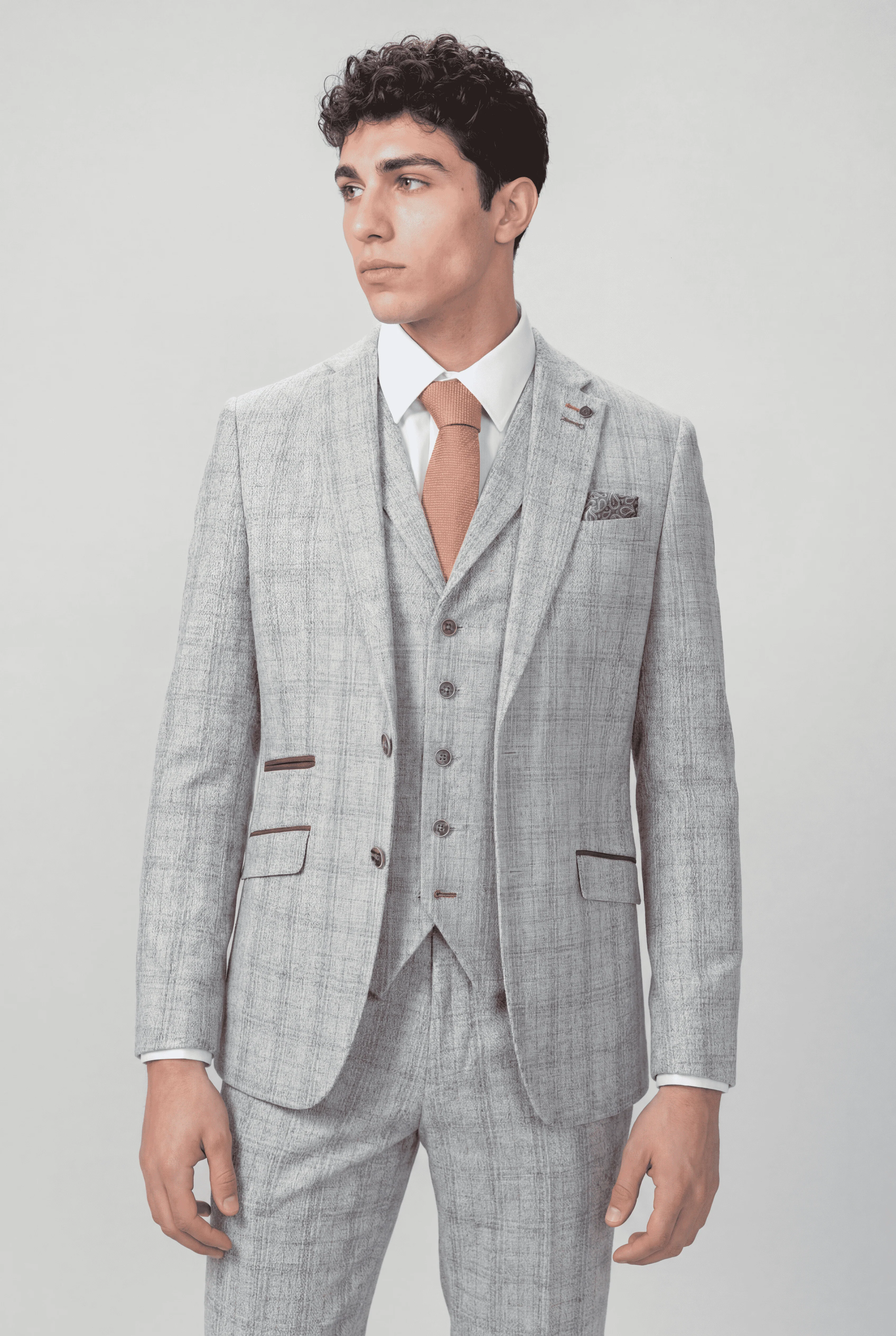 Men's Tweed Check Slim Fit Grey Suit - ANDREW - Grey