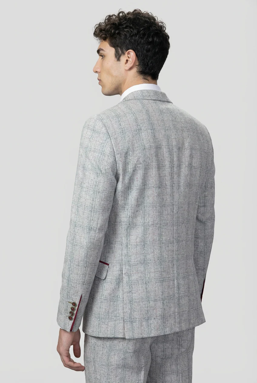 Men's Tweed Check Slim Fit Grey Suit - ANDREW - Grey - Image 6