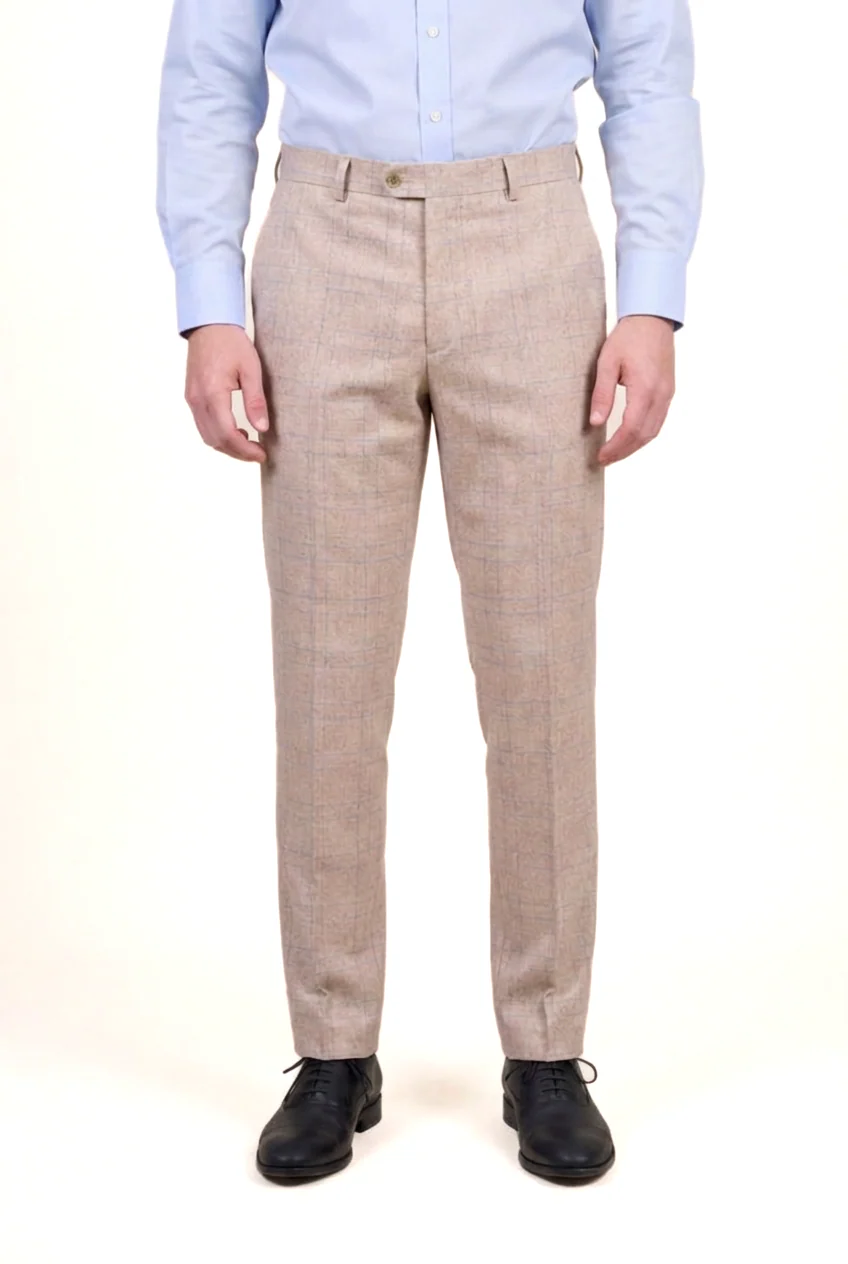 Men’s Tweed Like Glen Check Trousers - Luis - Beige