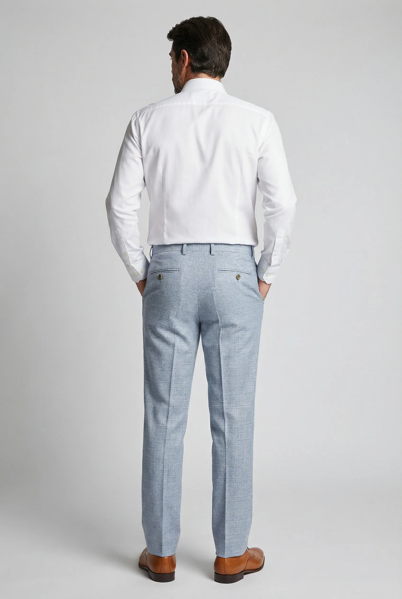 Men’s Tweed Like Glen Check Trousers - Luis - Light Blue - Image 3