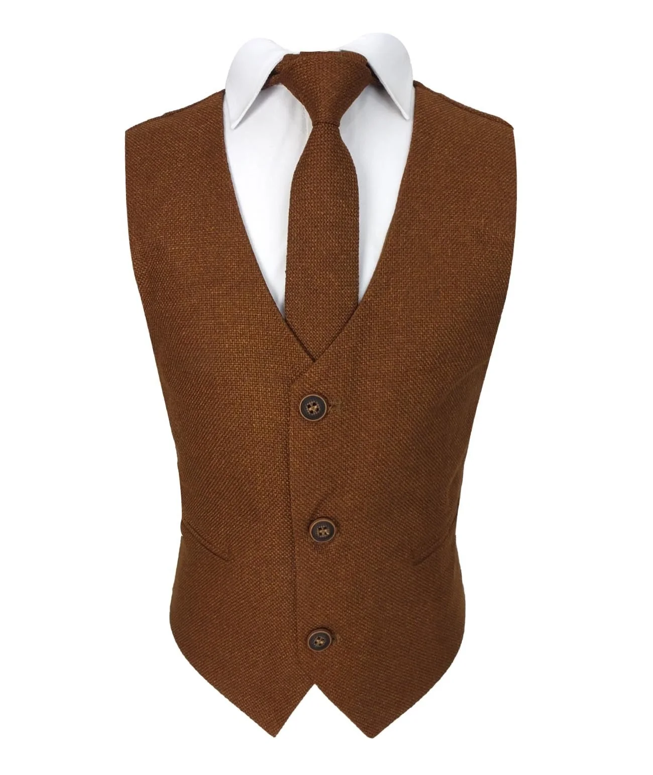 Men's Tweed Waistcoat Set - Cinnamon Brown - Image 3