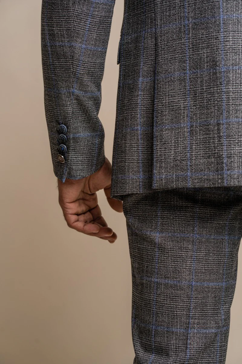 Men's Tweed Retro Check Grey Suit Jacket - POWER - Grey - Image 4