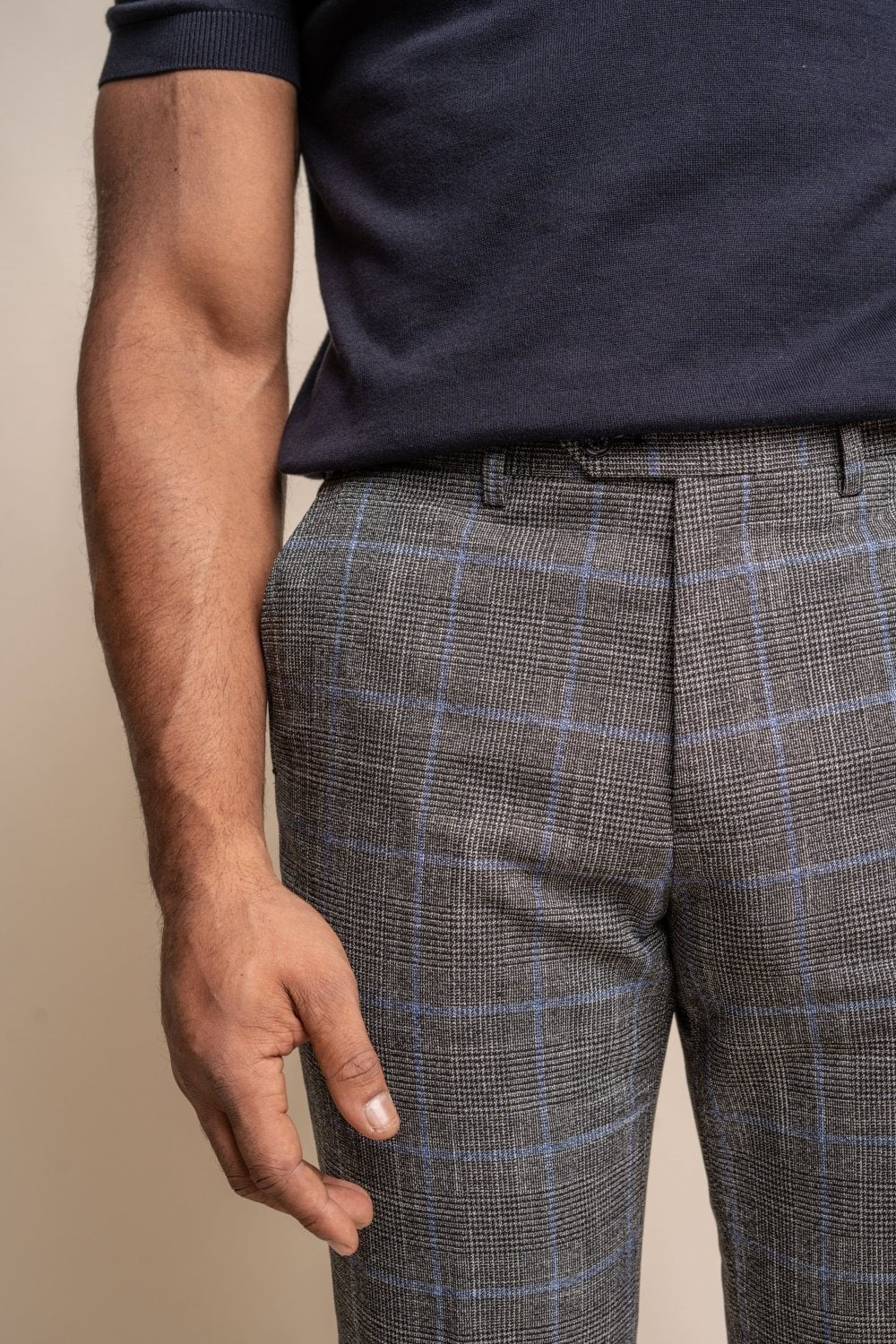 Men's Tweed Retro Check Grey Trousers - POWER - Grey - Image 3
