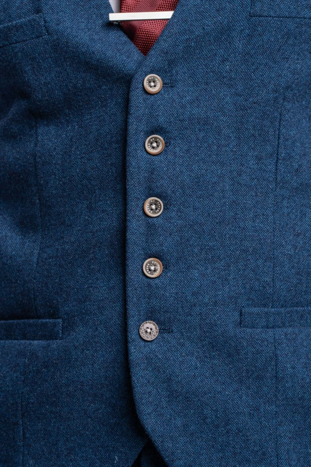Men's Tweed Wool Slim Fit Formal Blue Waistcoat - ORSON - Blue - Image 4
