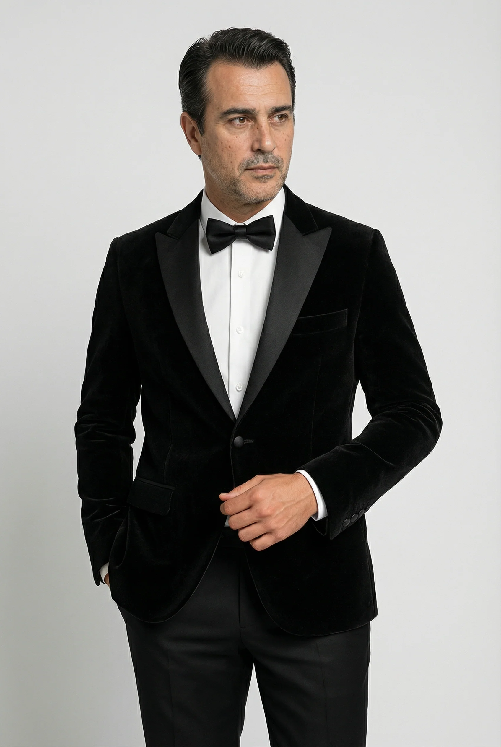 Men’s Velvet Blazer Satin Lapel Dinner Jacket - Mayfair - Black
