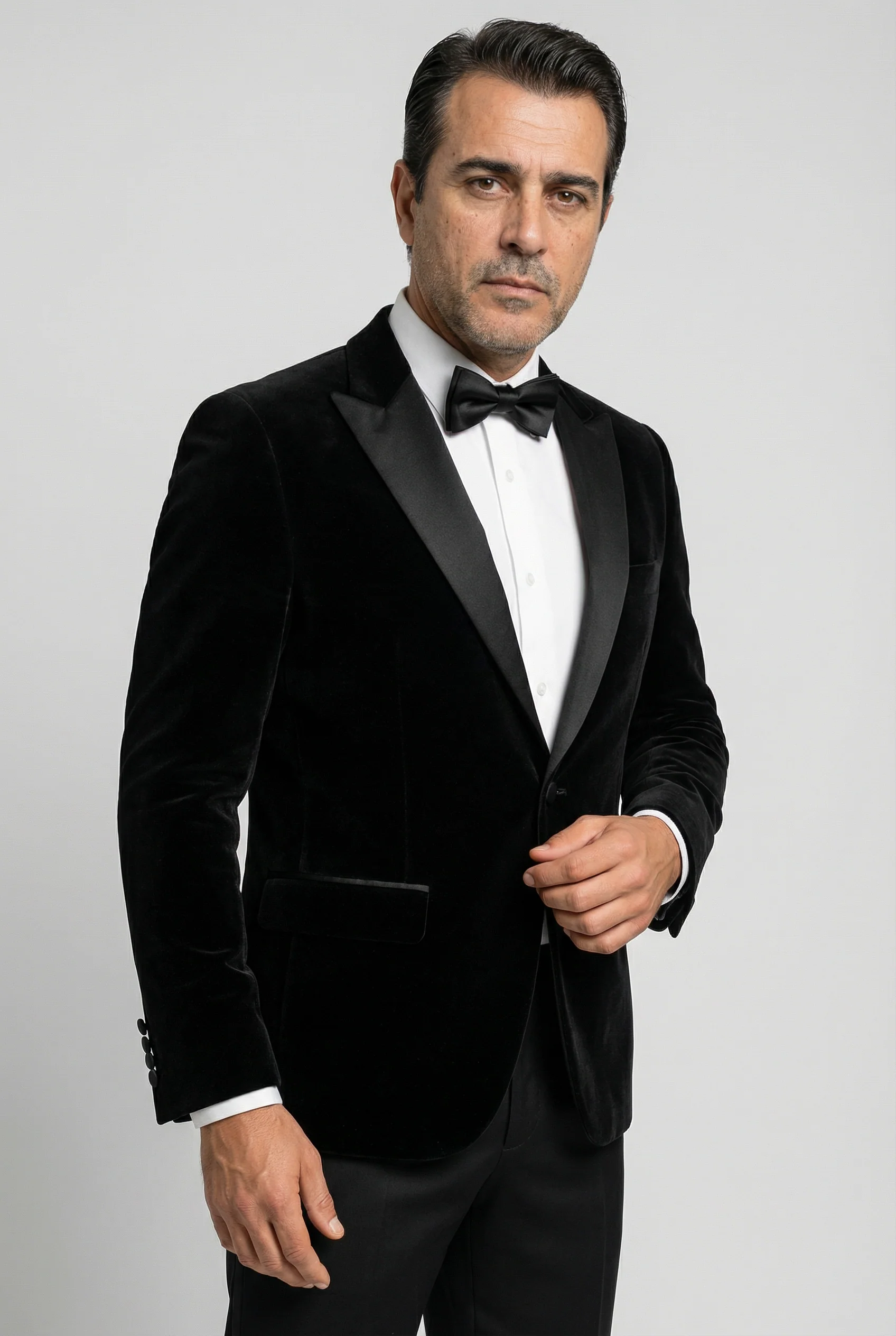 Men’s Velvet Blazer Satin Lapel Dinner Jacket - Mayfair - Black - Image 3