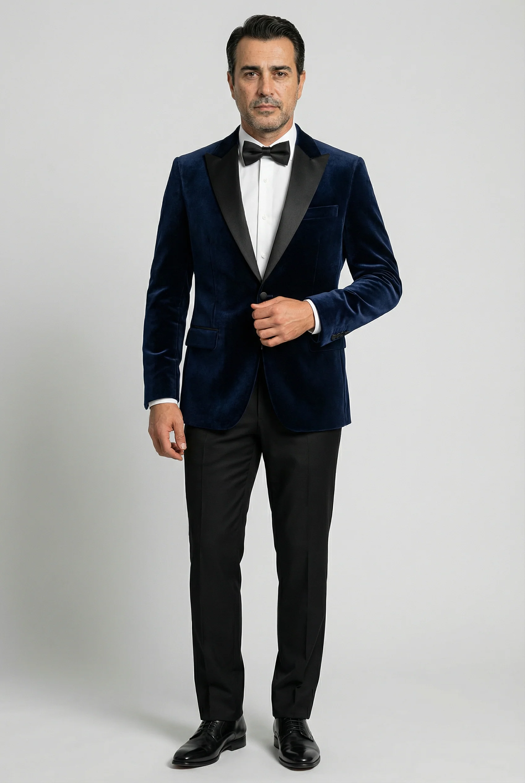 Men’s Velvet Blazer Satin Lapel Dinner Jacket - Mayfair - Navy Blue - Image 2