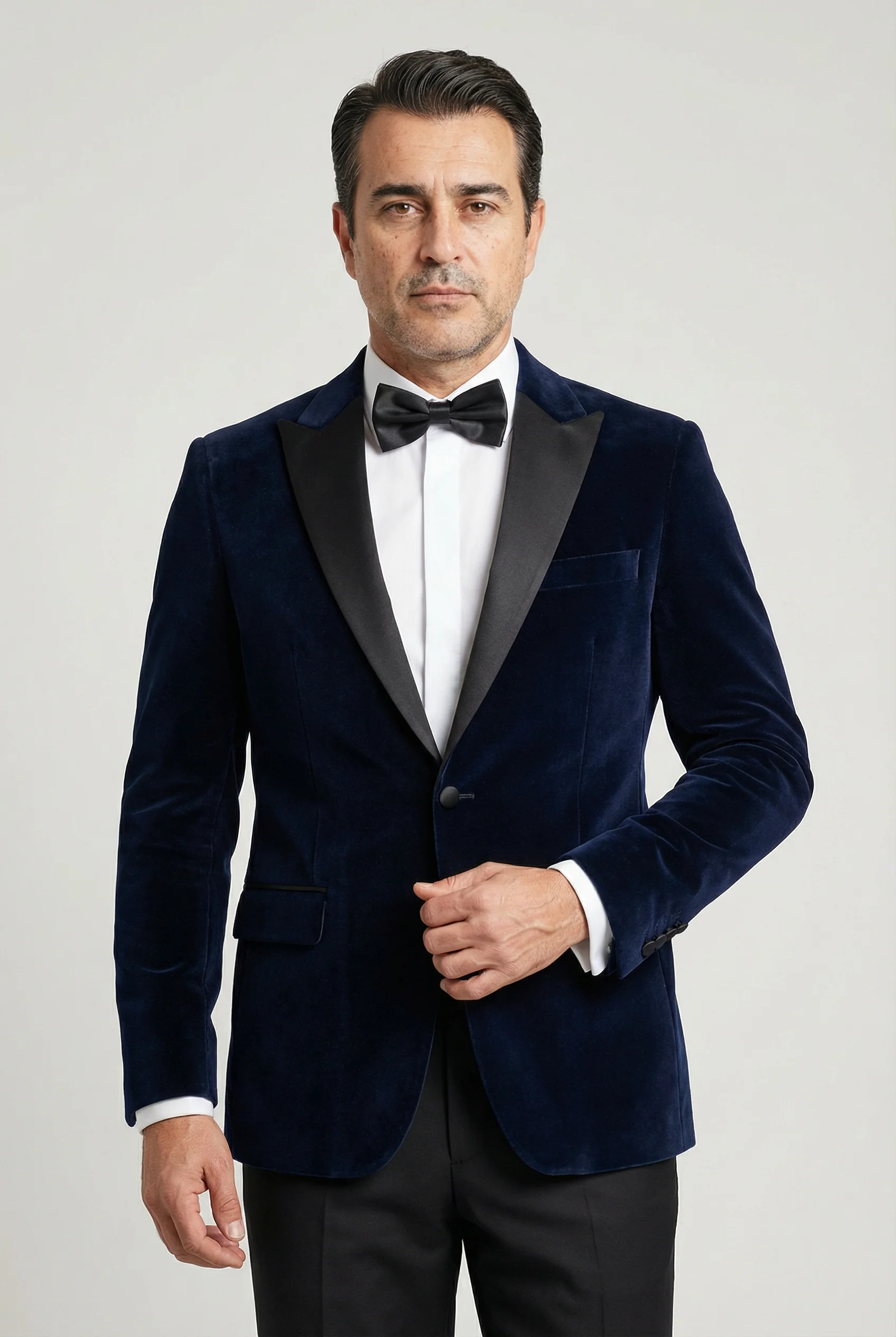 Men’s Velvet Blazer Satin Lapel Dinner Jacket - Mayfair - Navy Blue - Image 3