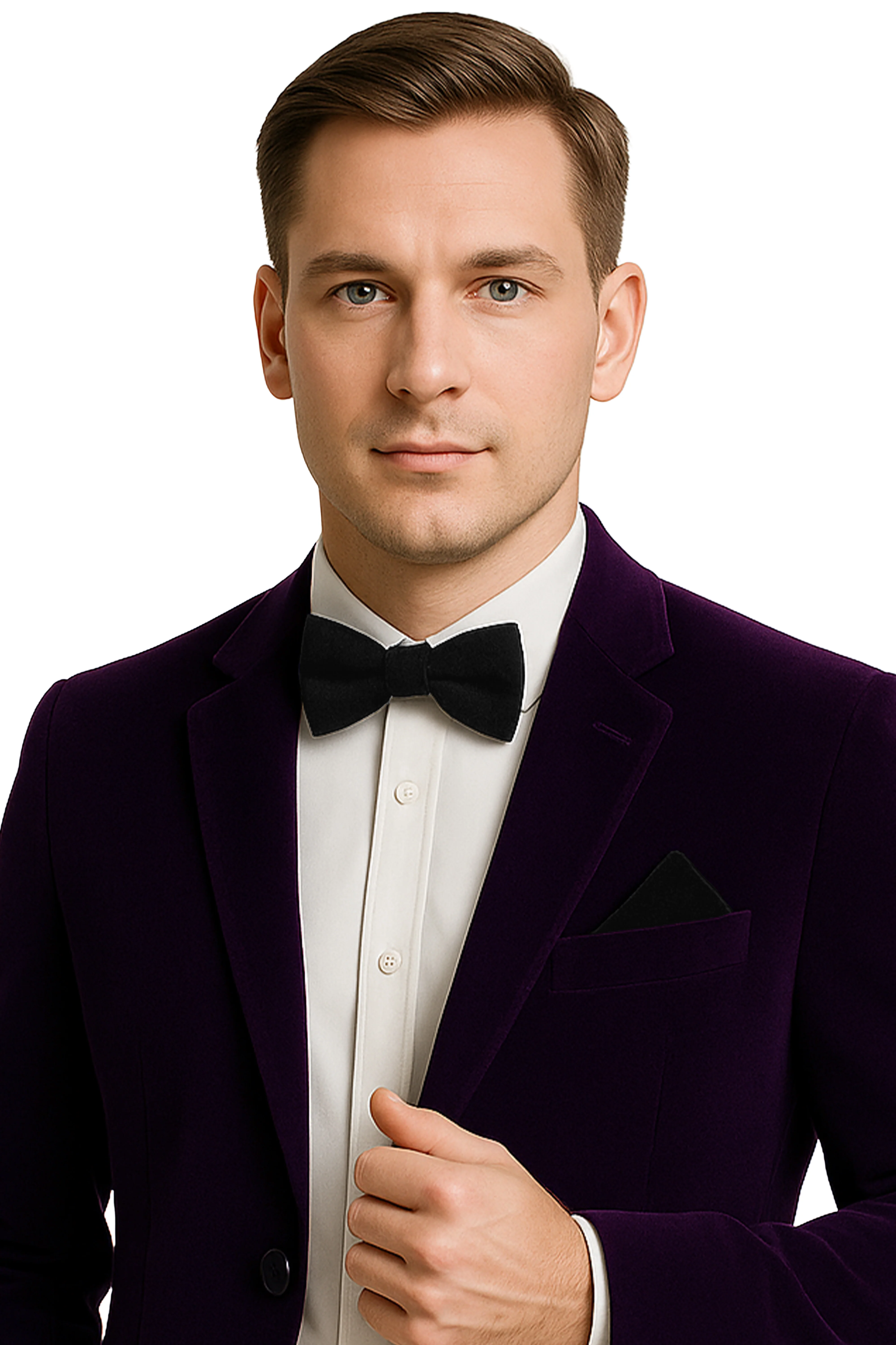 Men’s Velvet Dickie Bow Tie & Handkerchief Set - Savoy - Black - Image 2