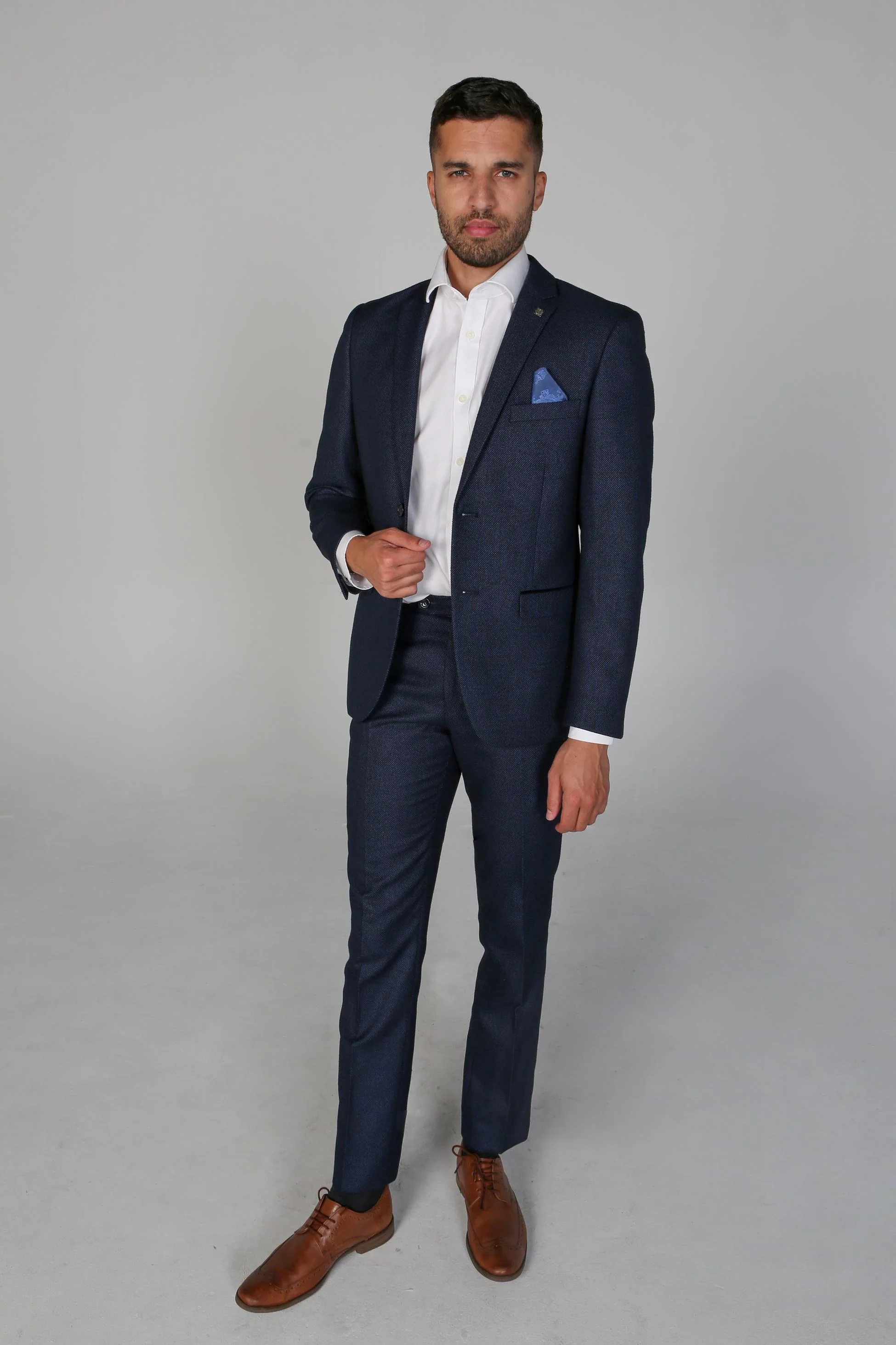 Men's Textured Formal Navy Blue Suit Jacket - ARTHUR - Navy Blue - Image 2
