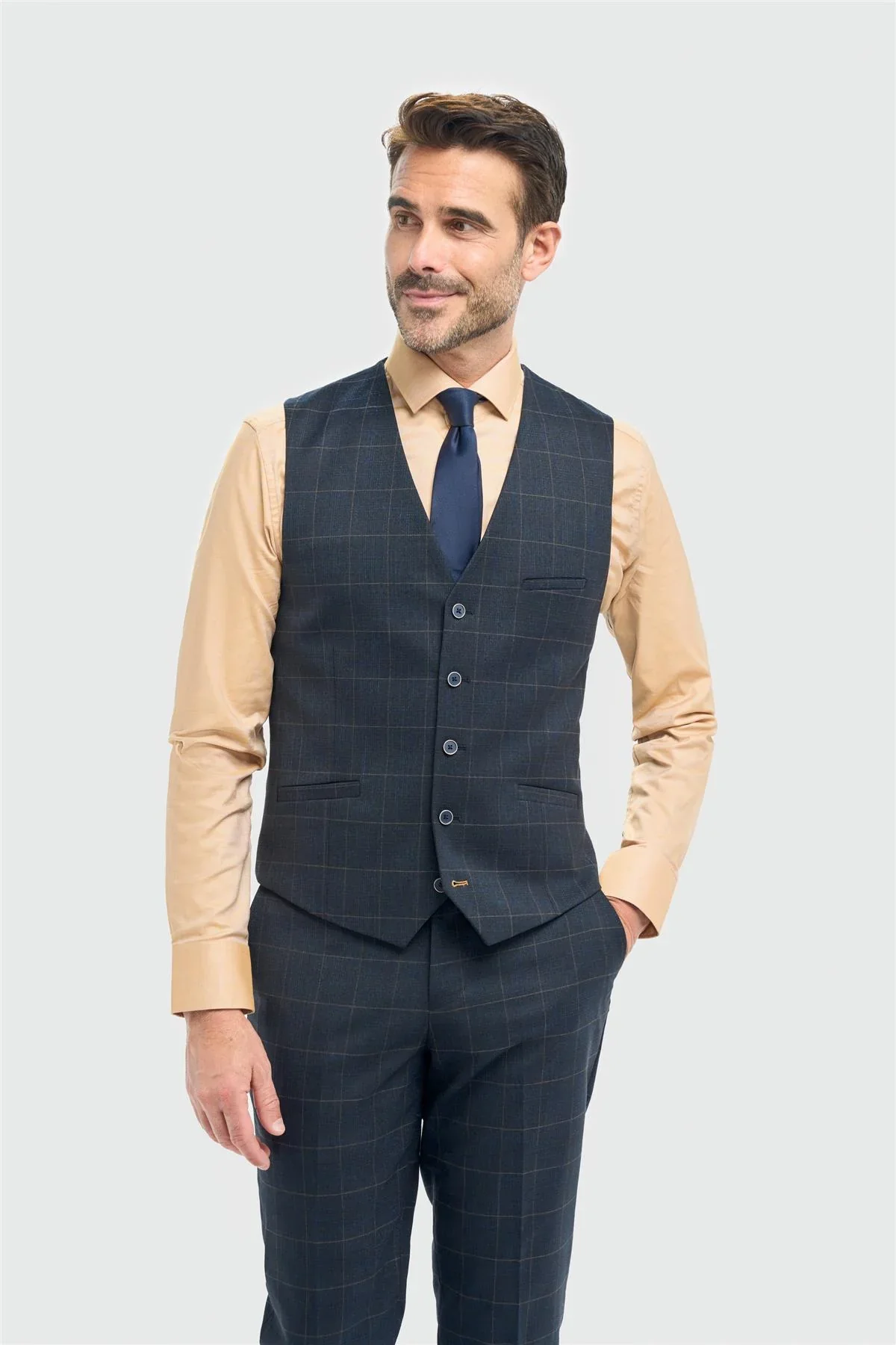 Men’s Windowpane Check Formal Waistcoat - Torino - Navy