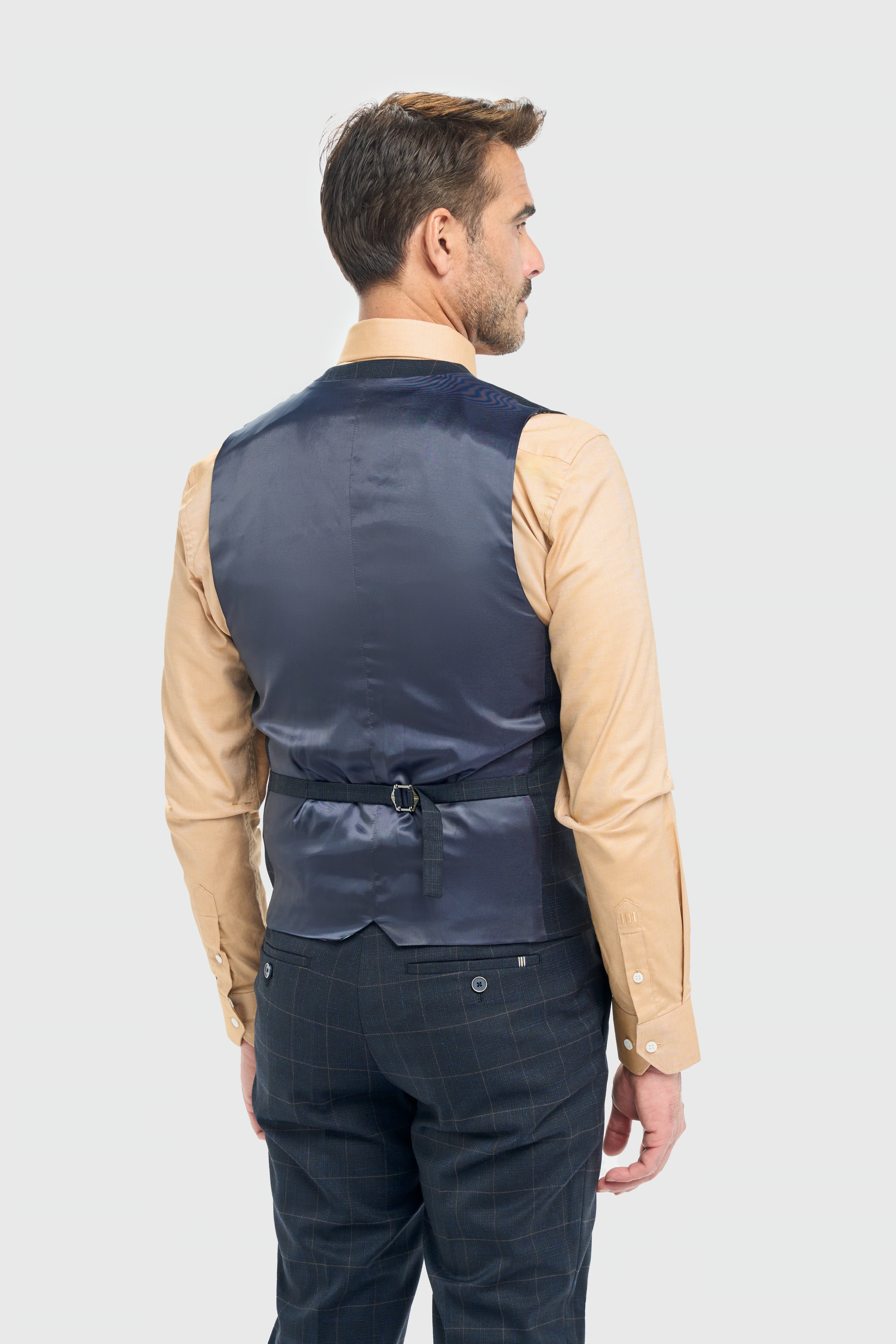 Men’s Windowpane Check Formal Waistcoat - Torino - Navy - Image 3