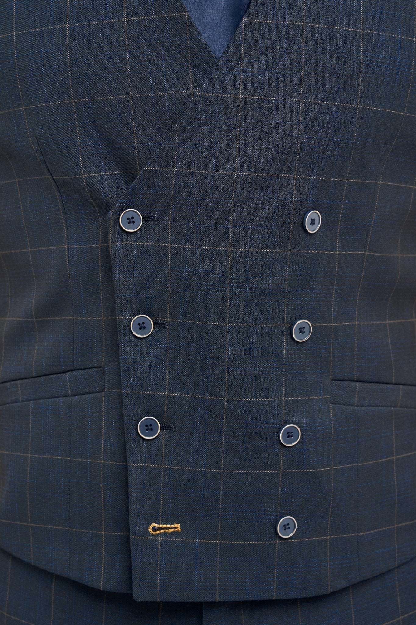 Men’s 3-Piece Windowpane Check Suit - Torino- Navy - Image 9